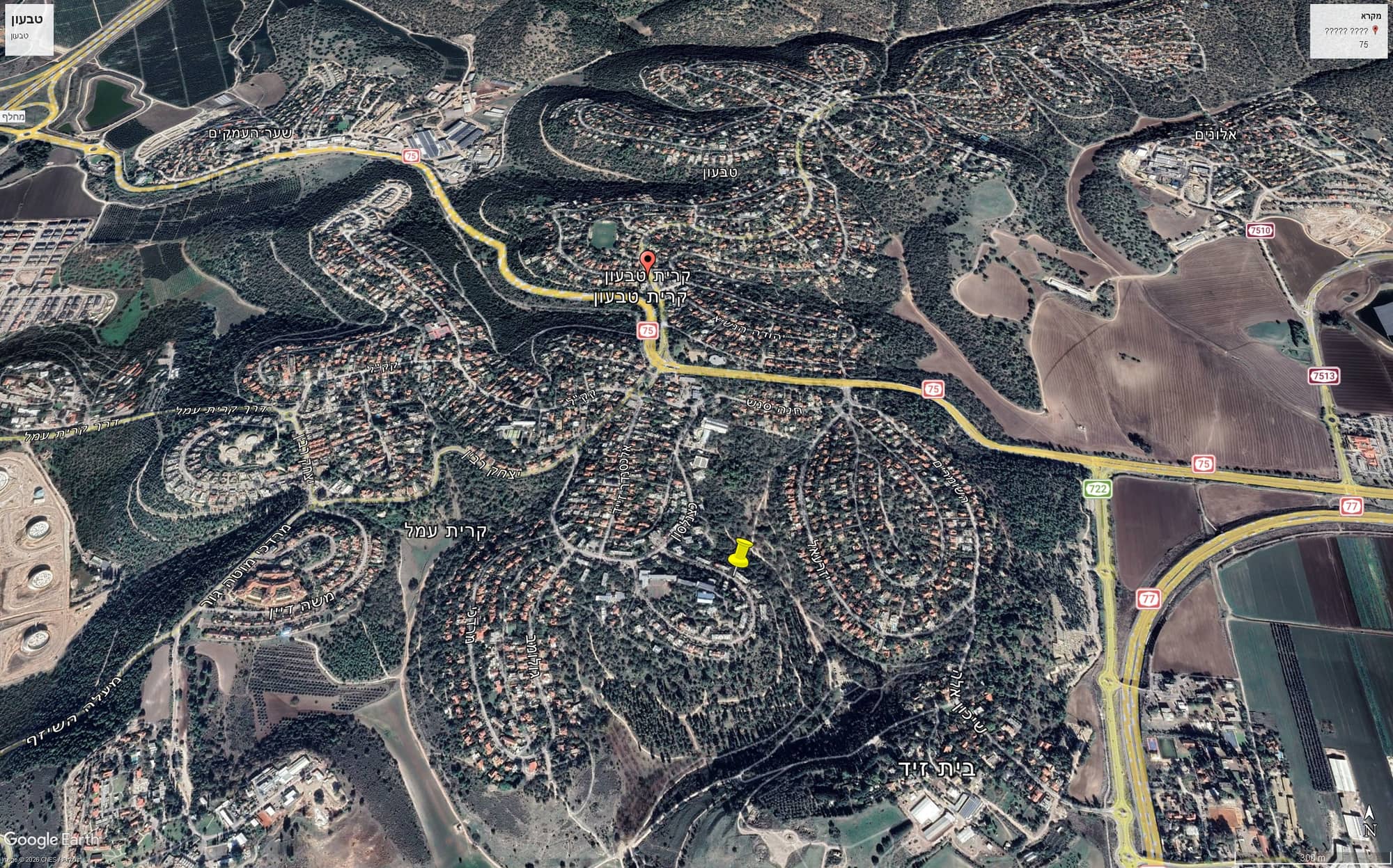 מפת דרכים ויישובים באזור טבעון