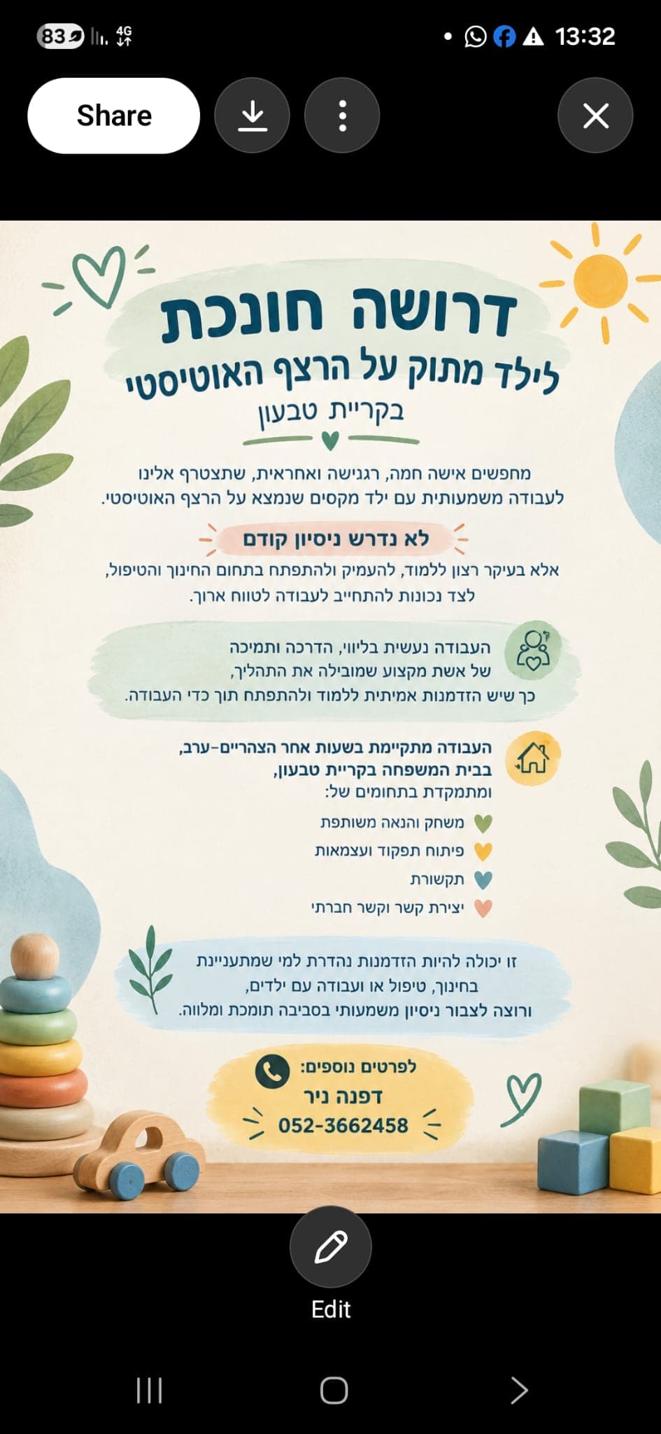 דרושה חונכת לילד מתוק על הרצף האוטיסטי בקריית טבעון